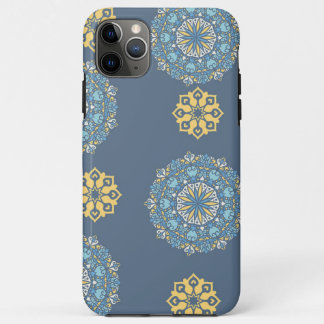 Capa Para iPhone 11 Pro Max Turquoise Teal Blue e Mandala amarelo Padrão de ar