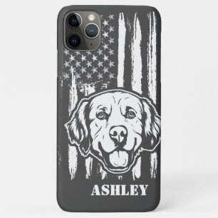 Capa Para iPhone 11 Pro Max US Patriot Ouro retriever USA Flag Dog Case