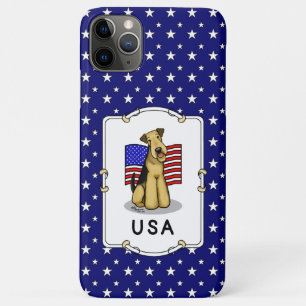 Capa Para iPhone 11 Pro Max USA American Flag Airedale Terrier Dog - Cute