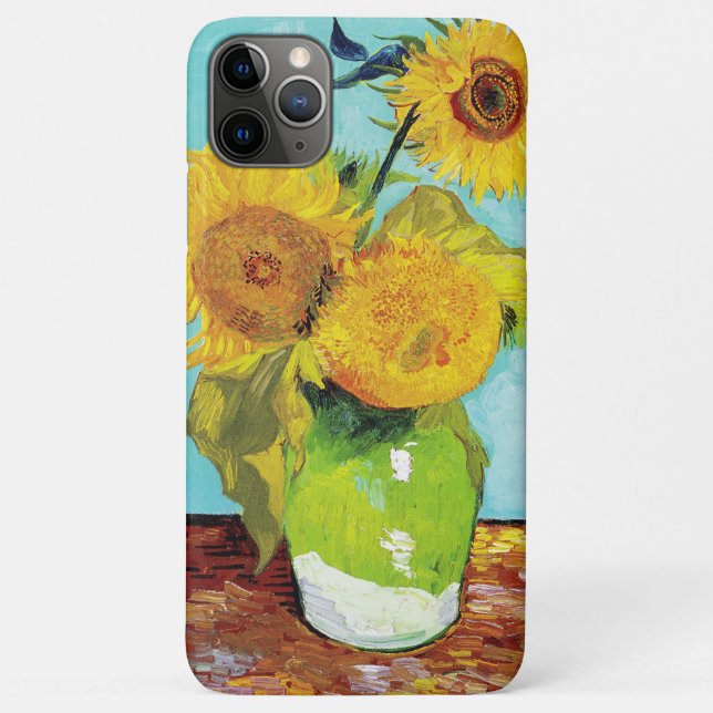 Capa Para iPhone 11 Pro Max Vincent Van Gogh Três Girassóis num Vaso (Verso)