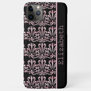 Capa Para iPhone 11 Pro Max Vintage Cor damasco Preta e Rosa
