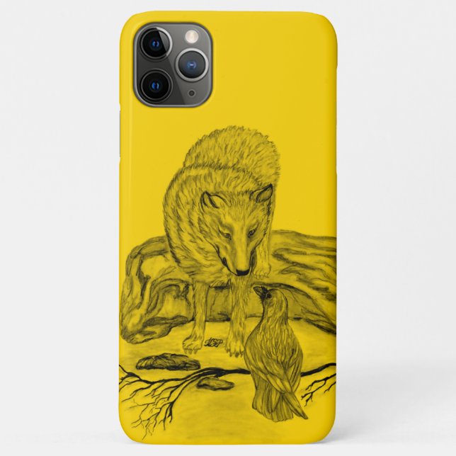 Capa Para iPhone 11 Pro Max Wolf e Raven design preto e amarelo (Verso)
