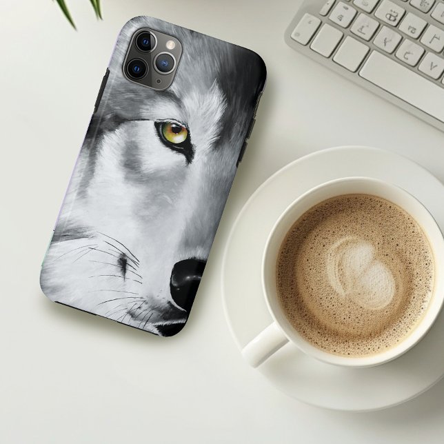 Capa Para iPhone 11 Pro Max Wolf Retrato Preto Branco (Criador carregado)
