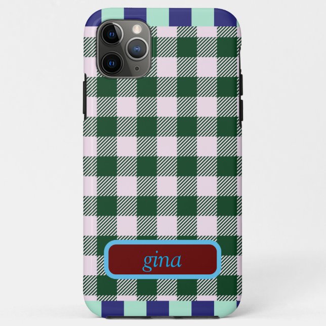 Capa Para iPhone 11 Pro Max Xadrez Gingham Personalizado (Verso)