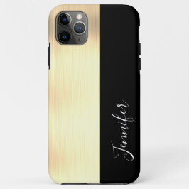 Capa Para iPhone 11 Pro Max Yel Dourado, Black Stripe DIY Name, Script Branco
