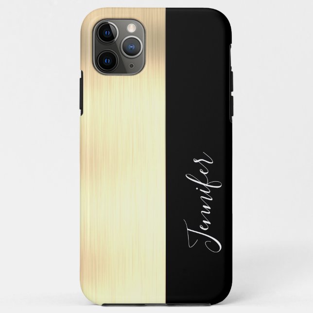 Capa Para iPhone 11 Pro Max Yel Gold, Faixa Preta, Nome DIY, Rótulo Branco Cas (Verso)