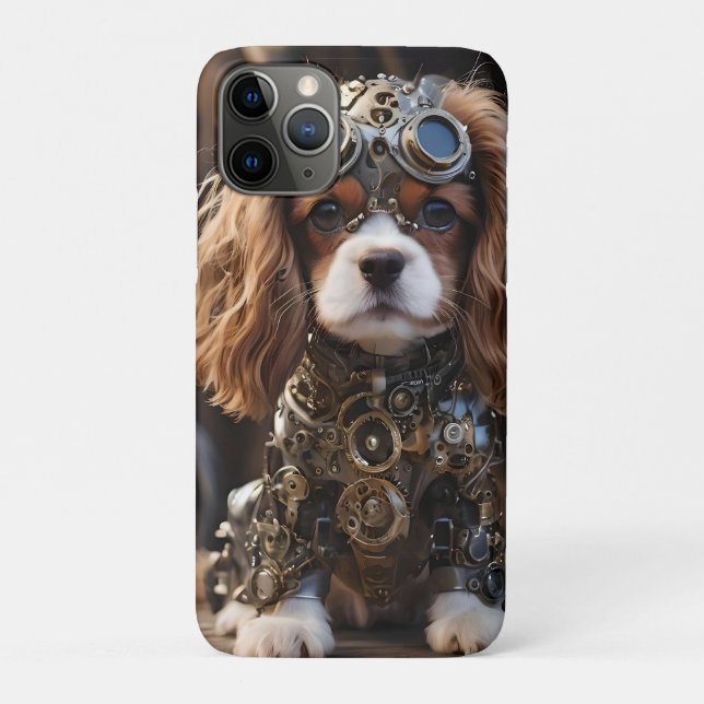 Capa Para iPhone 11 Pro Mecânico Cavalier Spaniel Puppy Steampunk, (Verso)