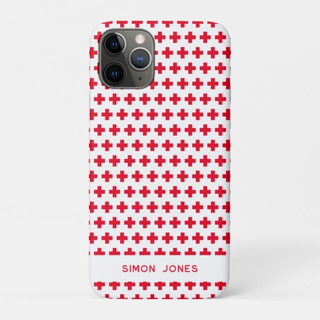 Capa Para iPhone 11 Pro Médico Personalizado - Padrão Simples da Cruz Verm (Verso)