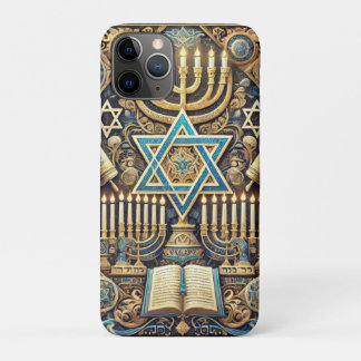 Capa Para iPhone 11 Pro Menorá Judaica de Hanukkah Hebraica