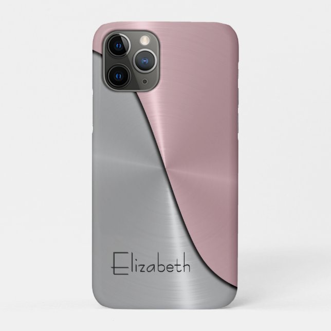 Capa Para iPhone 11 Pro Metálico de Prata e Aço Rosa (Verso)