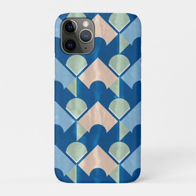 Capa Para iPhone 11 Pro Metallic blue geometric diamond shapes  (Verso)