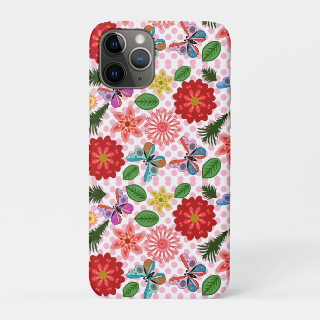 Capa Para iPhone 11 Pro Modern Spring Garden Butterfly Floral  (Verso)