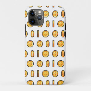 Capa Para iPhone 11 Pro Moeda de Jogo Dourada Padrão Estilo Pixel 8-Bit