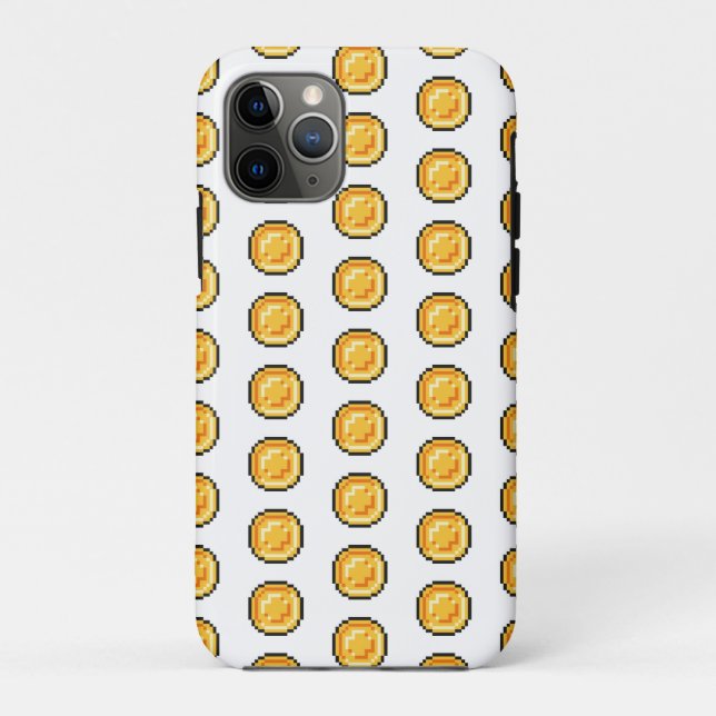 Capa Para iPhone 11 Pro Moeda de Jogo Dourada Padrão Estilo Pixel 8-Bit (Verso)