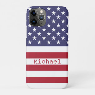 Capa Para iPhone 11 Pro Monograma americano Bandeira 4 de julho Personaliz