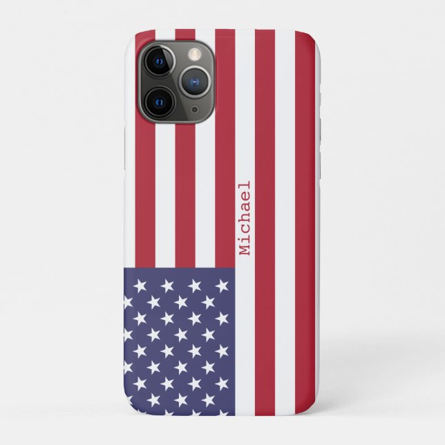 Capa Para iPhone 11 Pro Monograma americano Bandeira 4 de julho Personaliz (Verso)