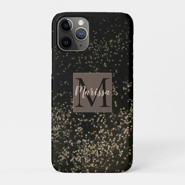 Capa Para iPhone 11 Pro Monograma Chic Dourada Confetti (Verso)