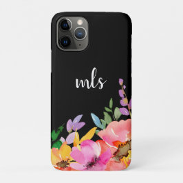 Capa Para iPhone 11 Pro Monograma Cor de Água Rosa Cinzenta Tendência Flor