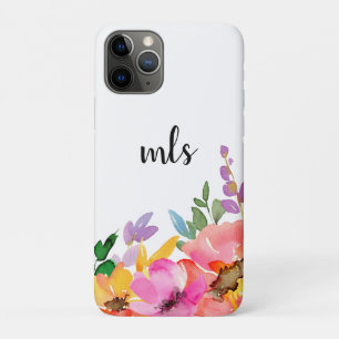Capa Para iPhone 11 Pro Monograma Cor de Água Rosa Cinzenta Trendência Flo