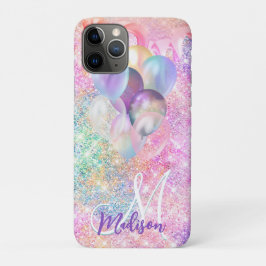 Capa Para iPhone 11 Pro Monograma de balão de glitter, cor-de-rosa iridesc