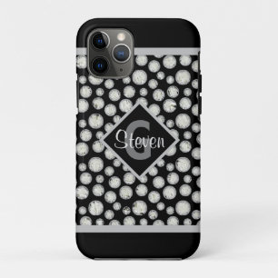Capa Para iPhone 11 Pro Monograma de Bolinhas em preto e Cinza