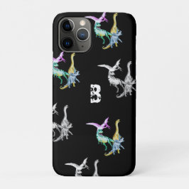 Capa Para iPhone 11 Pro Monograma de Dinossauros Infantis em Aquarela