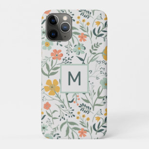 Capa Para iPhone 11 Pro Monograma de Jardim Botânico Azul de Mostarda Cor