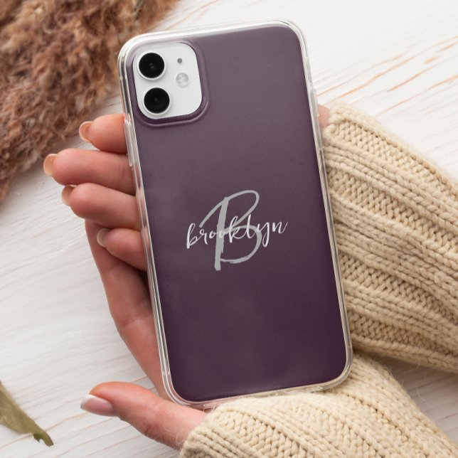Capa Para iPhone 11 Pro Monograma de letra cursiva trendy em roxo, cinza e (Criador carregado)