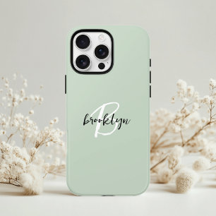 Capa Para iPhone 11 Pro Monograma de letra manuscrita preto e verde sage m