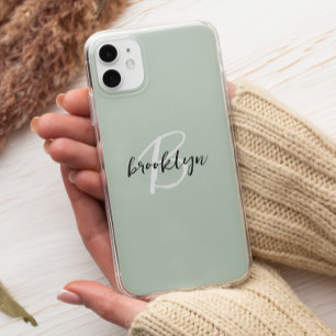 Capa Para iPhone 11 Pro Monograma de letra manuscrita preto e verde sage m