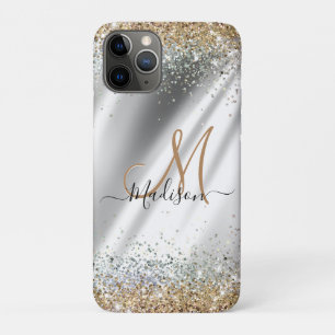 Capa Para iPhone 11 Pro Monograma de luz Dourada prateada máx.
