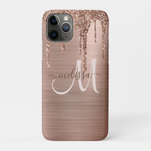 Capa Para iPhone 11 Pro Monograma de metal com brilho Dourado de Rosa de c
