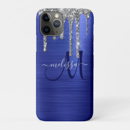 Capa Para iPhone 11 Pro Monograma de Metal de Pincel com Coleta Azul