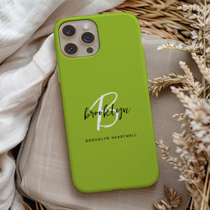Capa Para iPhone 11 Pro Monograma de Nome com Letra de Cursiva Verde Lima
