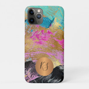 Capa Para iPhone 11 Pro Monograma de ouro de abstrato moderno e colorido