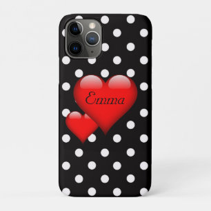 Capa Para iPhone 11 Pro Monograma de Padrão de Bolinhas de Corações de Amo