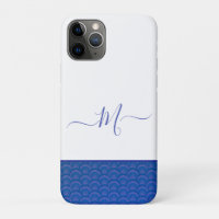 Monograma de Seashell Branco Azul Costeiro Moderno