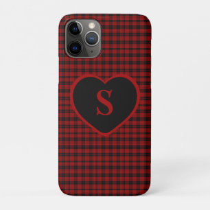 Capa Para iPhone 11 Pro Monograma de Xadrez de Buffalo Vermelho Natal
