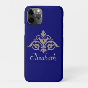 Capa Para iPhone 11 Pro Monograma do Na moda e do Damasco Elegante