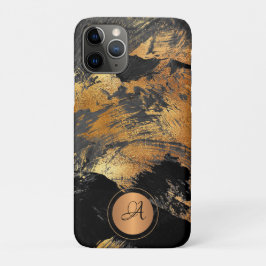 Capa Para iPhone 11 Pro Monograma Dourado de abstrato elegante preto brilh