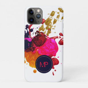 Capa Para iPhone 11 Pro Monograma Dourado de Nailpolish Vermelho Rosa Púr