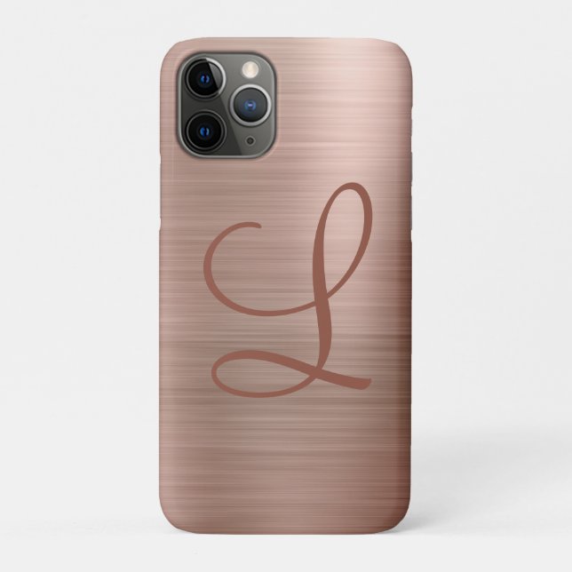 Capa Para iPhone 11 Pro Monograma Dourado de Rosa com metal escovado inici (Verso)