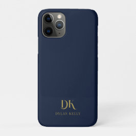 Capa Para iPhone 11 Pro Monograma Elegante Minimalista Azul Escuro Na moda