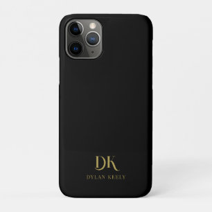 Capa Para iPhone 11 Pro Monograma Elegante Mínimo, Na moda Dourado Preto