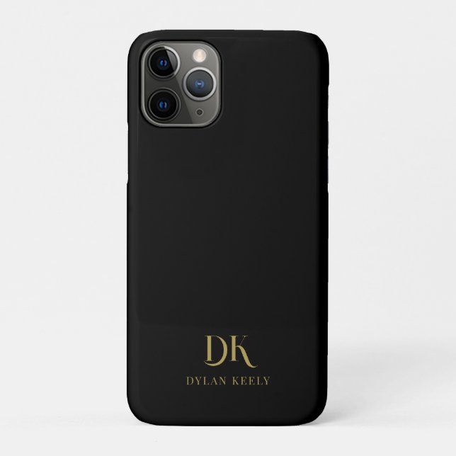 Capa Para iPhone 11 Pro Monograma Elegante Mínimo, Na moda Dourado Preto (Verso)