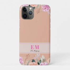 Capa Para iPhone 11 Pro Monograma floral de Rosa Dusty