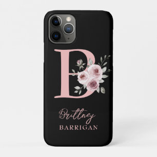 Capa Para iPhone 11 Pro Monograma Floral Preto Elegante