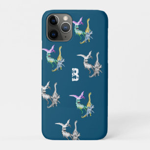 Capa Para iPhone 11 Pro Monograma Infantil de Dinossauro em Aquarela