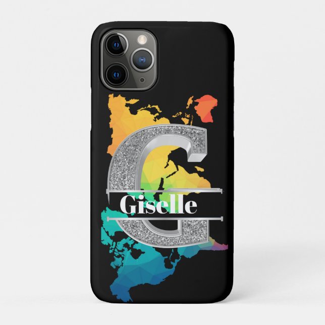 Capa Para iPhone 11 Pro Monograma inicial do G Personalizado do Prata Nome (Verso)