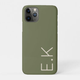 Capa Para iPhone 11 Pro Monograma inicial personalizado mínimo verde-Terra